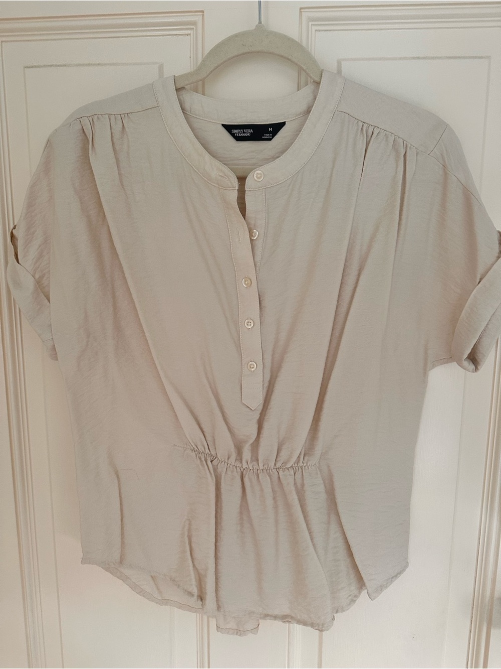 Simply Vera Vera Wang Ivory Henley Peplum Blouse Medium Roll Sleeve